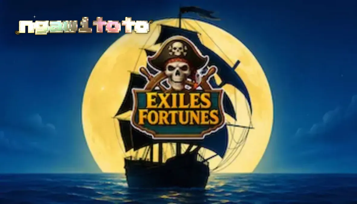 Tampilan visual slot Exiles Fortunes dengan tema bajak laut dan fitur roda bonus.